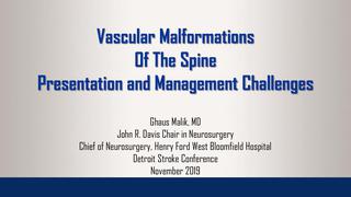 Vascular Malformations of The Spine: Presentation and Management Challenges