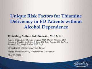 Unique Risk Factors for Thiamine Deficiency in ED Patients without Alcohol Dependence