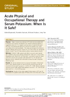 Acute Physical and Occupational Therapy and Serum Potassium: When Is It Safe?