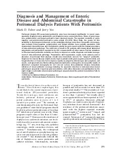 Diagnosis and Management of Enteric Disease and Abdominal Catastrophe in Peritoneal Dialysis Patients With Peritonitis