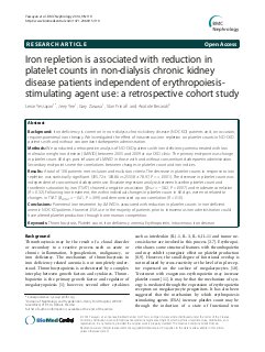 Iron repletion is associated with reduction in platelet counts in non-dialysis chronic kidney disease patients independent of erythropoiesis- stimulating agent use: A retrospective cohort study
